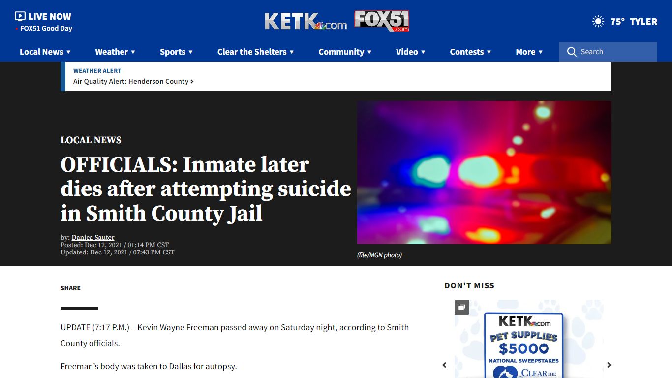 OFFICIALS: Inmate later dies after attempting suicide in ...